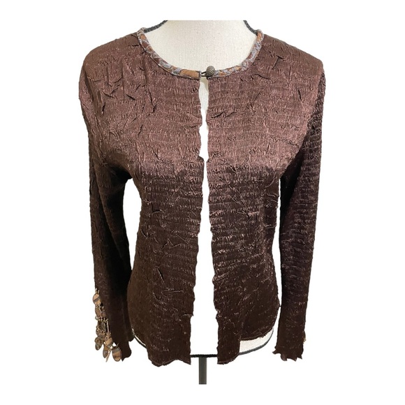 Lillie Rubin womens one button cardigan. Crinkle material unique sleeves size LG - Picture 2 of 10